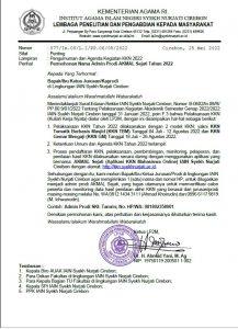 PENGUMUMAN AGENDA KEGIATAN KKN 2022 IAIN SYEKH NURJATI CIREBON
