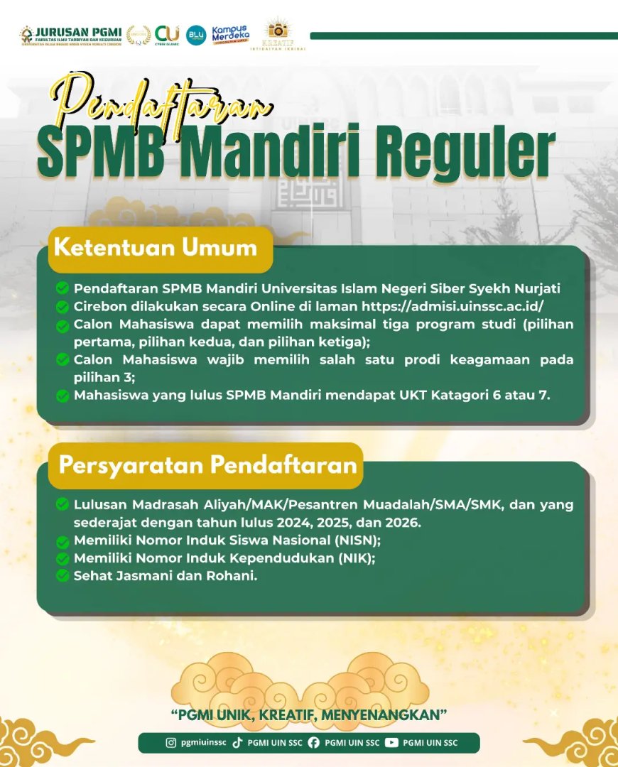 SPMB Mandiri Reguler telah dibuka!📢Saatnya wujudkan cita-citamu bersama PGMI yang berakreditas.webp