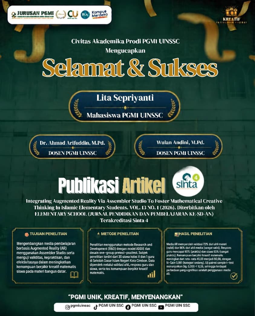Mahasiswa PGMI UIN Siber Syekh Nurjati Cirebon Publikasikan Artikel tentang Media Augmented Reality untuk Meningkatkan Berpikir Kreatif Matematis Siswa